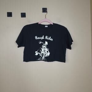 John Galt Brandy Melville Short Sleeve Rough Rider Graphic Cropped Tee Black OS